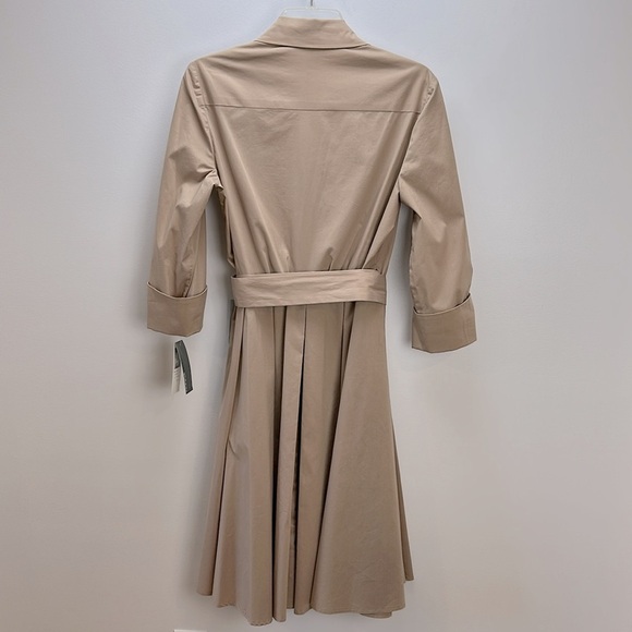 Vtg Donna Ricco Tan True Wrap Dress 8 V-Neck 3/4 Sleeves Full Pleated A-Line - Picture 2 of 12